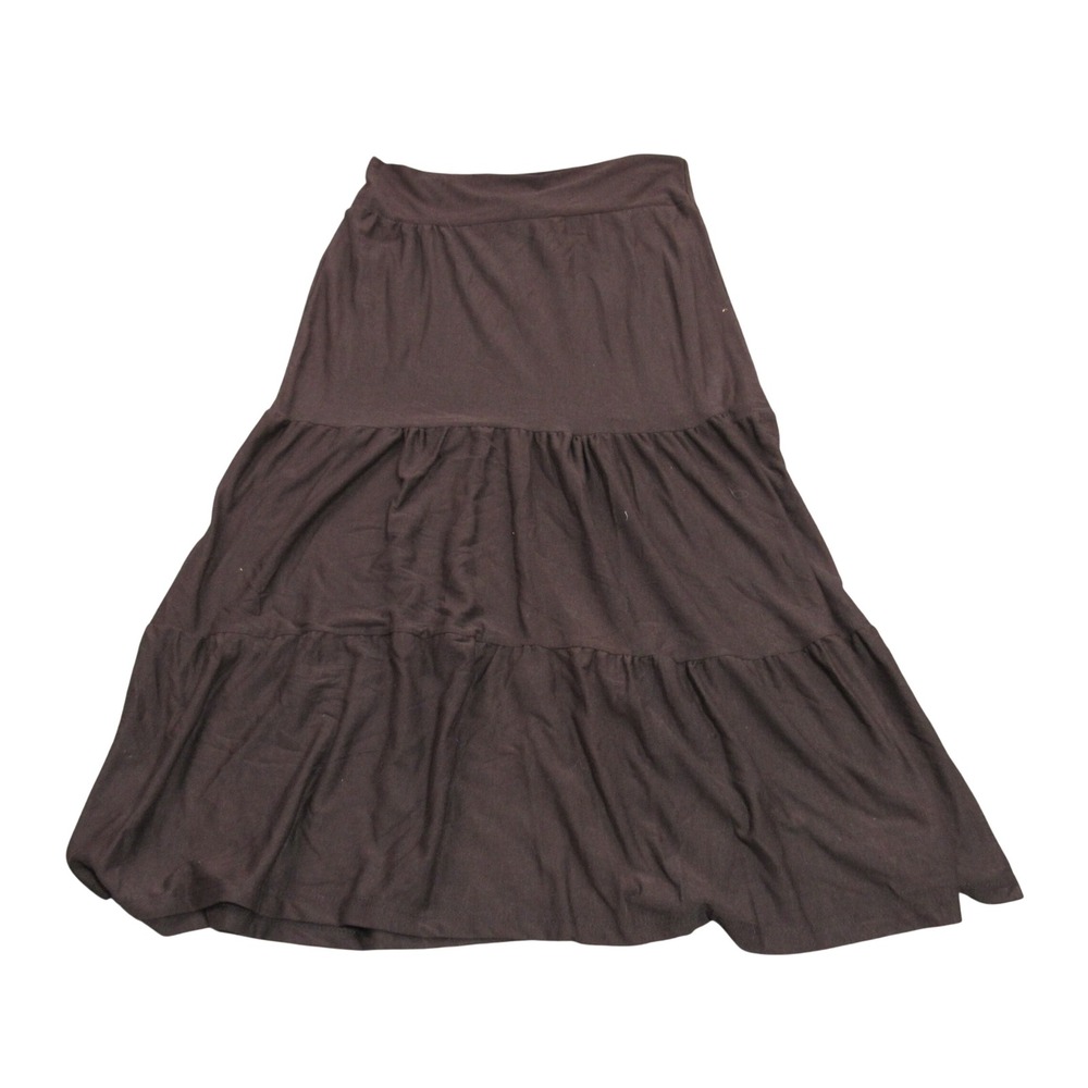 Rachel Tyler Brown Tiered Maxi Skirt Womens Sz PM Petite Medium Jersey Knit USA